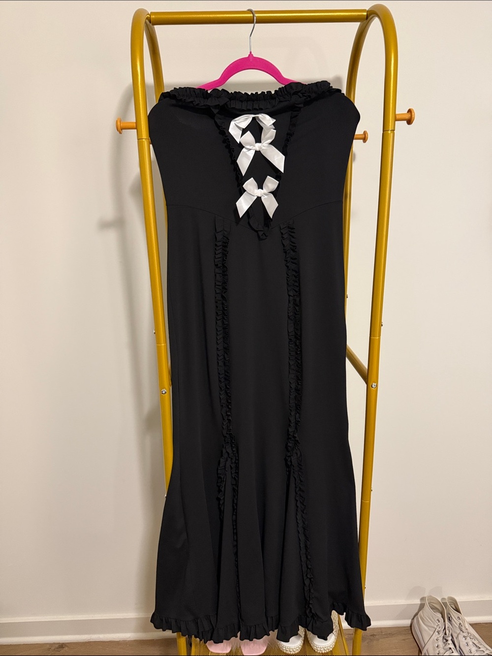 Black Maxi Dress with White Ribbon Accent